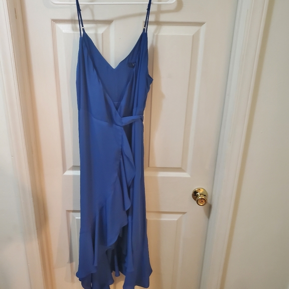 Manhattan Moment Blue Ruffled Midi Wrap Dress Lulus - Picture 3 of 16